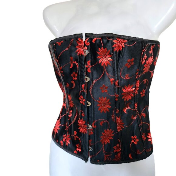 Stunning Black Bustier/Corset with Red Floral Design XL - Picture 2 of 5